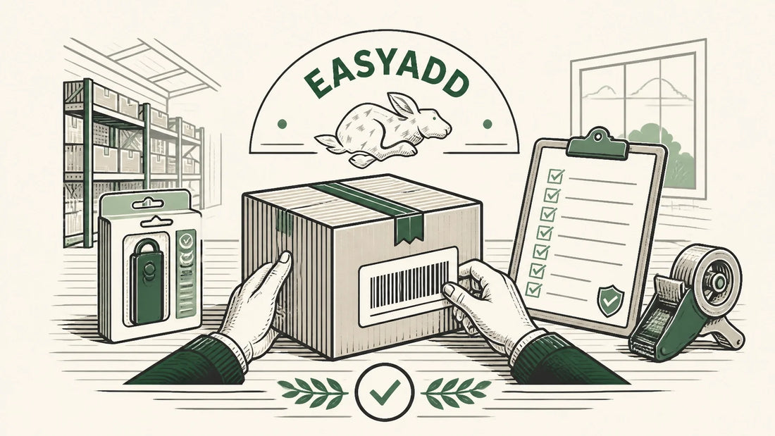 EASYADD warehouse team inspecting an FBA shipment before dispatch